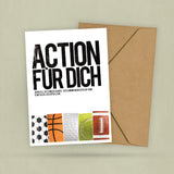 Abreisskarte - Action für Dich - Lustige Postkarte für Sportler - Fußball, Golf, Basketball, Tennis - Mit Namen - 2 Karten - 1 Umschlag