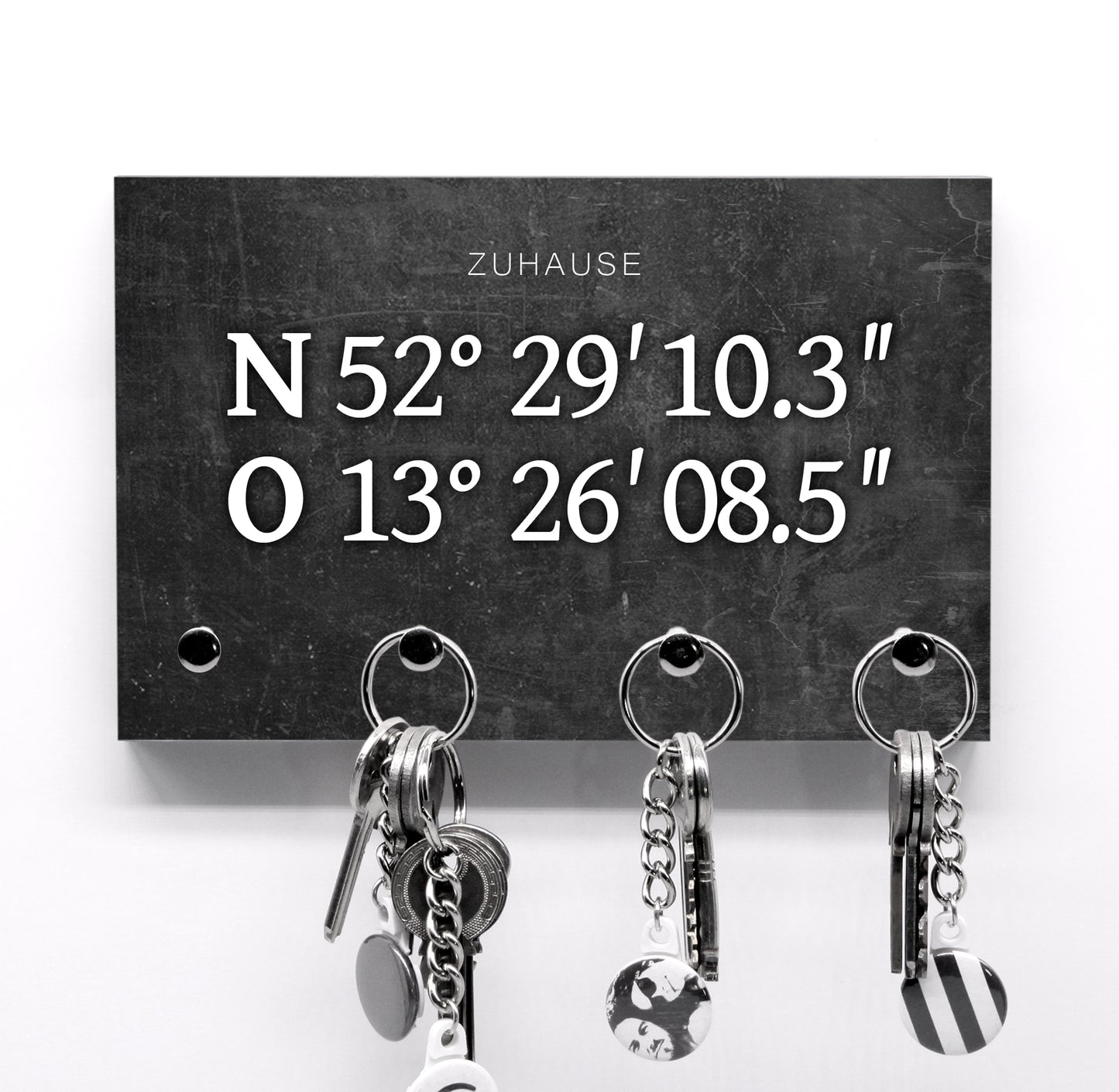 Schlüsselbrett Koordinaten Zuhause - Deine Koordinaten und Wunschtext - Cooles Design für den Flur - 3 - 5 Haken - Handmade