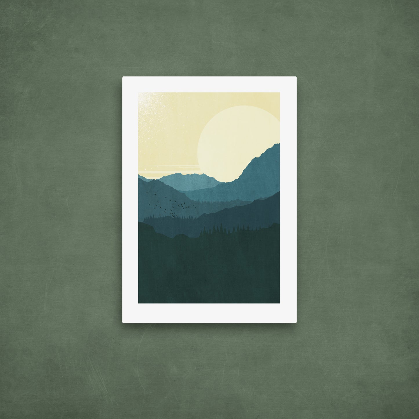 Holzbild - Natur Berge Illustration Design - Schöne Gestaltung - Ruhige Deko - Moderne Grafik - 3 Größen - Landschaftsbild