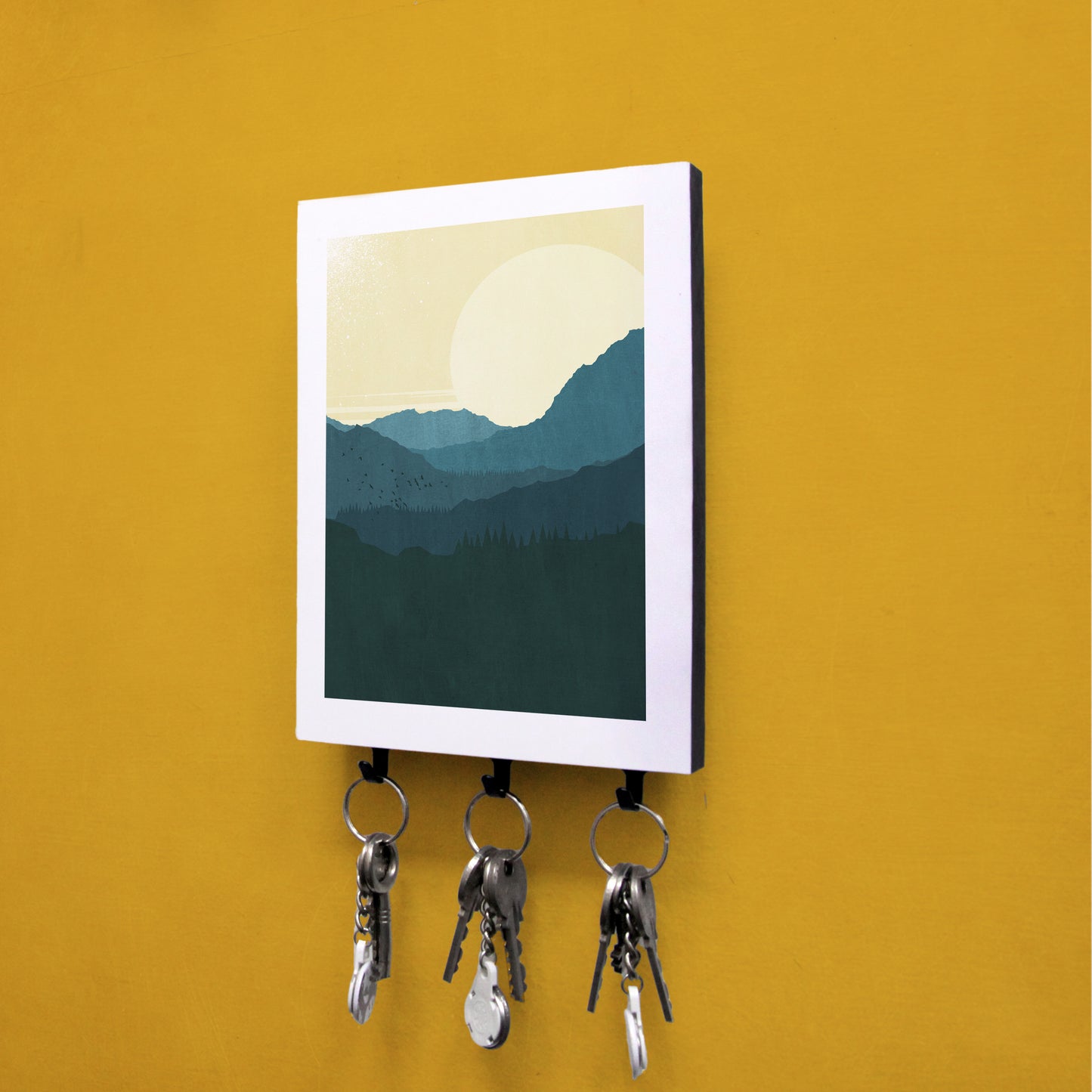 Holzbild - Natur Berge Illustration Design - Schöne Gestaltung - Ruhige Deko - Moderne Grafik - 3 Größen - Landschaftsbild