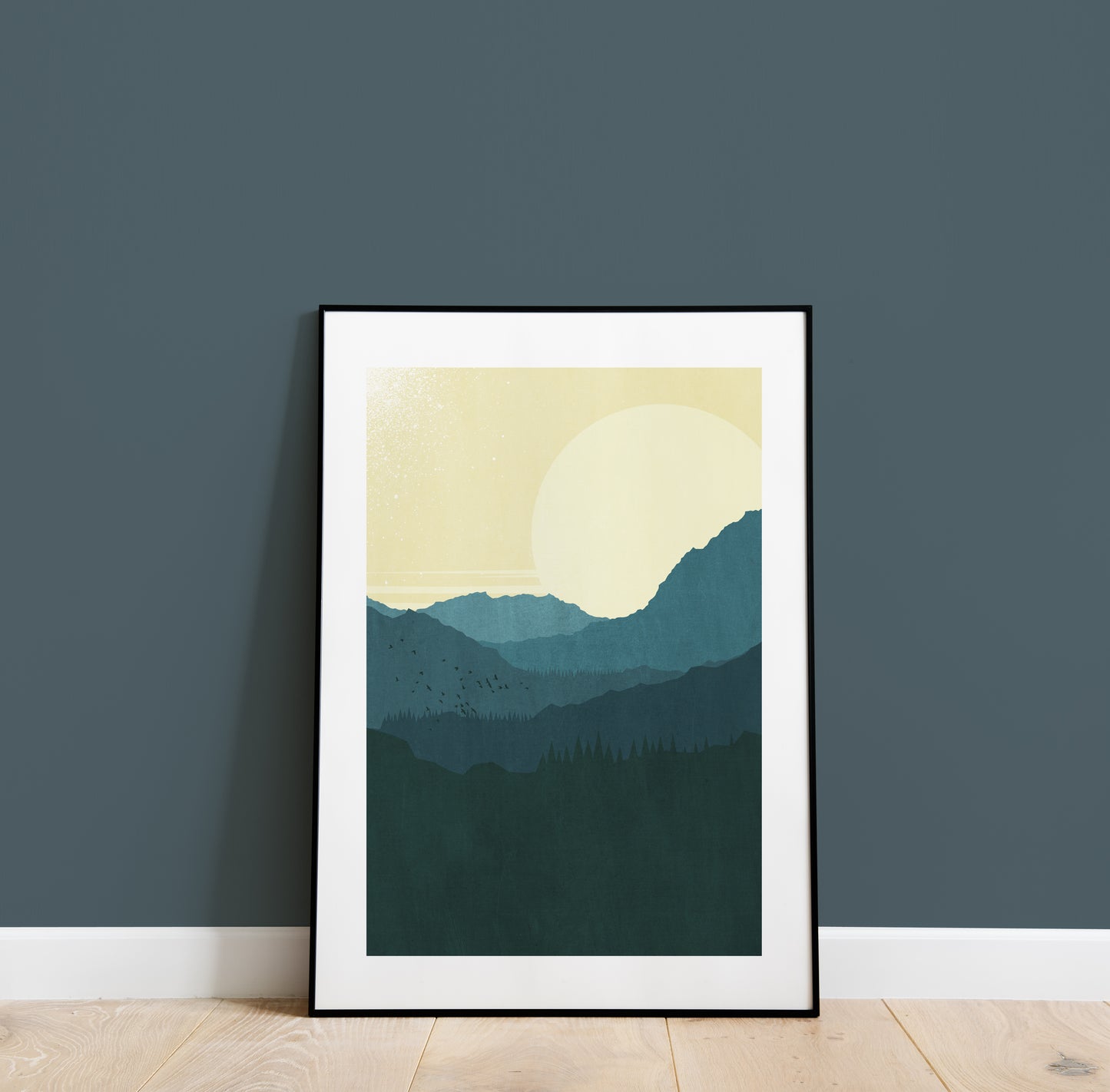 Holzbild - Natur Berge Illustration Design - Schöne Gestaltung - Ruhige Deko - Moderne Grafik - 3 Größen - Landschaftsbild
