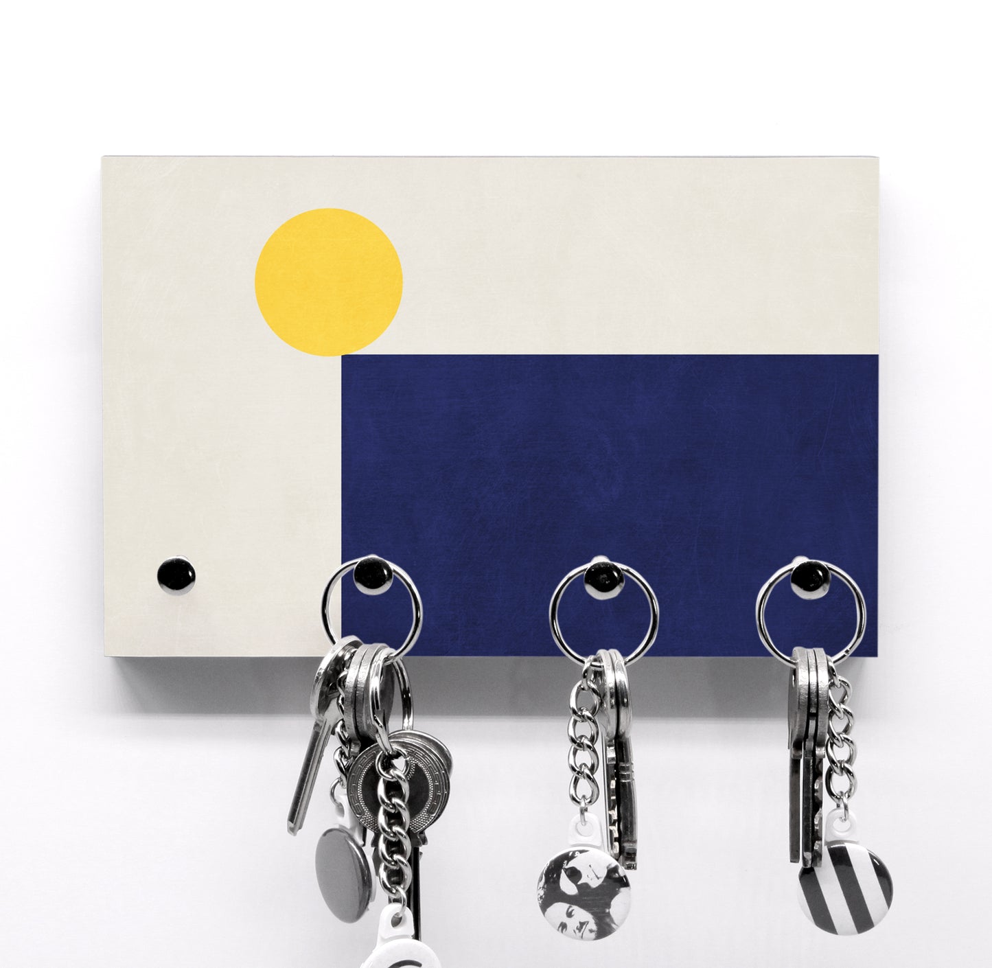 Modernes Schlüsselbrett - Bauhaus Stil - Blau Gelb - Kreis und Rechteck - Hingucker - Hakenanzahl wählbar - geometrisches Design - Schick