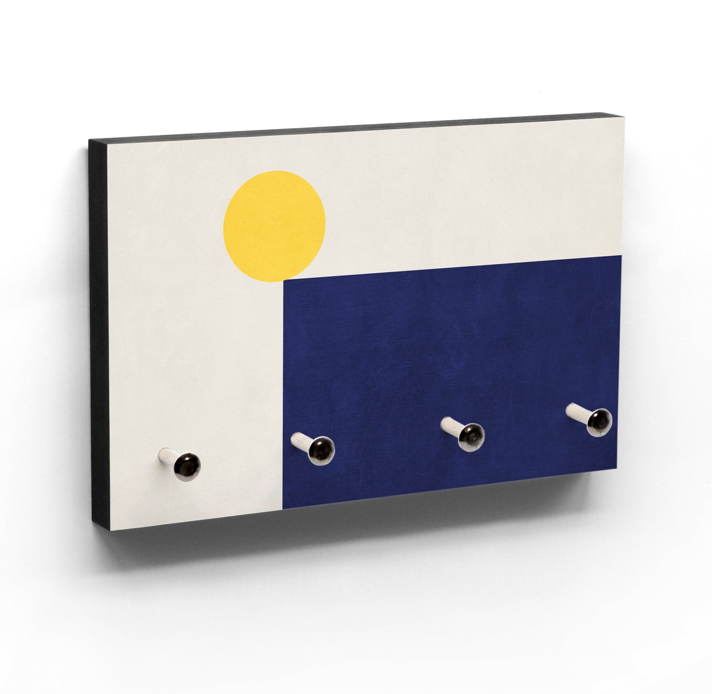 Modernes Schlüsselbrett - Bauhaus Stil - Blau Gelb - Kreis und Rechteck - Hingucker - Hakenanzahl wählbar - geometrisches Design - Schick