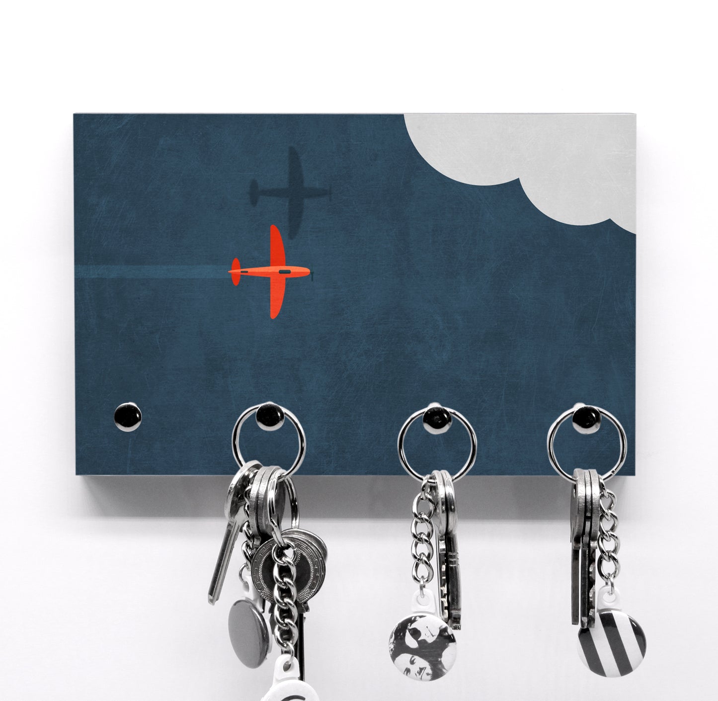 Schlüsselbrett - Hakenanzahl wählbar 3 - 5 - Flugzeug Motiv - Pilot über dem Meer - Sehnsucht Fliegen - Minimal Design - Hakenleiste Flur