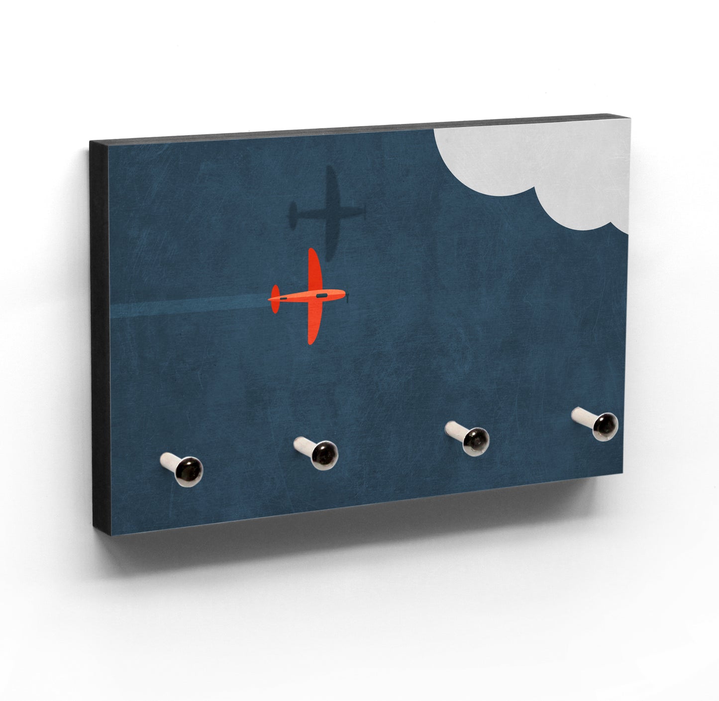 Schlüsselbrett - Hakenanzahl wählbar 3 - 5 - Flugzeug Motiv - Pilot über dem Meer - Sehnsucht Fliegen - Minimal Design - Hakenleiste Flur