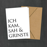 Postkarte mit Spruch - Ich kam sah und grinste - Zum Verschicken oder Aufhängen - Dankeschön - Lustig - Positiv - 2 Karten und 1 Umschlag