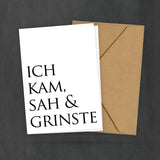 Postkarte mit Spruch - Ich kam sah und grinste - Zum Verschicken oder Aufhängen - Dankeschön - Lustig - Positiv - 2 Karten und 1 Umschlag