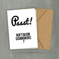 Postkarte mit Spruch - Pssst ruft da ein Schokokeks - Für alle Naschkatzen - Küchenspruch - Kleiner Print - 2 Karten und 1 Umschlag