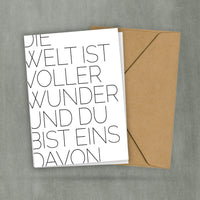 Postkarte - Die Welt ist voller Wunder - Spruch für lieben Menschen - Leben und Lieben - Danke Sagen - Miniprint 2 Karten und 1 Umschlag