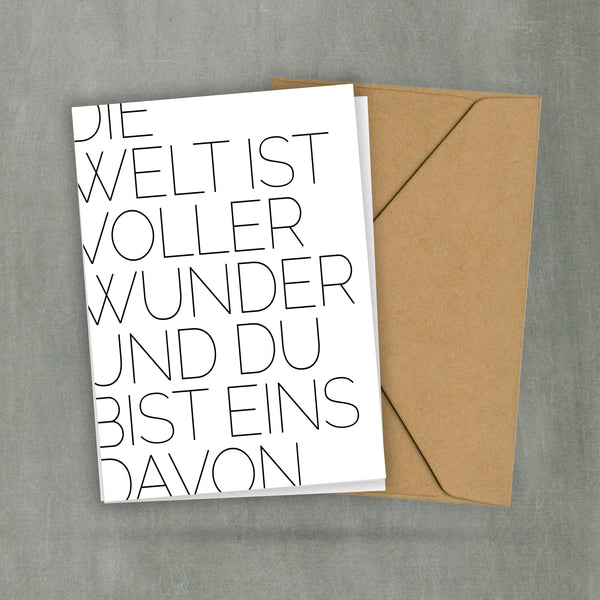 Postkarte - Die Welt ist voller Wunder - Spruch für lieben Menschen - Leben und Lieben - Danke Sagen - Miniprint 2 Karten und 1 Umschlag