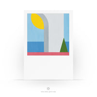 Grafische Postkarte - Ocean View - Meer - Landschaft - Architektur - Sommer - Mini Print - Polaroid Style - 2 Karten und 1 Briefumschlag