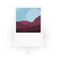 Moderne Postkarte mit Landschaft- Mountains - Berge und Mond - Minimalistisch - Mini Print - Illustration - 2 Karten und 1 Briefumschlag