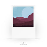 Moderne Postkarte mit Landschaft- Mountains - Berge und Mond - Minimalistisch - Mini Print - Illustration - 2 Karten und 1 Briefumschlag