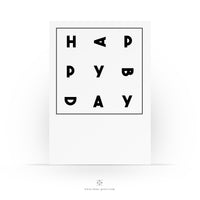Typografische Geburtstagskarte - HAPPY BDAY - Neutrale Postkarte für Mann Frau - Beruf - Kollegen - Aktuelles Design - 2 Karten - 1 Umschlag