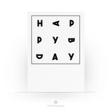 Typografische Geburtstagskarte - HAPPY BDAY - Neutrale Postkarte für Mann Frau - Beruf - Kollegen - Aktuelles Design - 2 Karten - 1 Umschlag