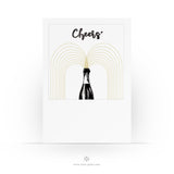 Retro Glückwunschkarte - Cheers - Sekt - Postkarte für verschiedene fröhliche Anlässe - Korken knallen lassen - 2 Karten - 1 Umschlag