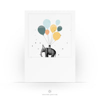 Schicke Geburtstagskarte mit Retro Zeichnung - Elefant mit Luftballons - Hoch sollst du Leben - Für Sie und Ihn - 2 Karten und 1 Umschlag