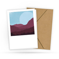 Moderne Postkarte mit Landschaft- Mountains - Berge und Mond - Minimalistisch - Mini Print - Illustration - 2 Karten und 1 Briefumschlag