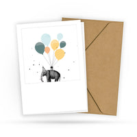 Schicke Geburtstagskarte mit Retro Zeichnung - Elefant mit Luftballons - Hoch sollst du Leben - Für Sie und Ihn - 2 Karten und 1 Umschlag