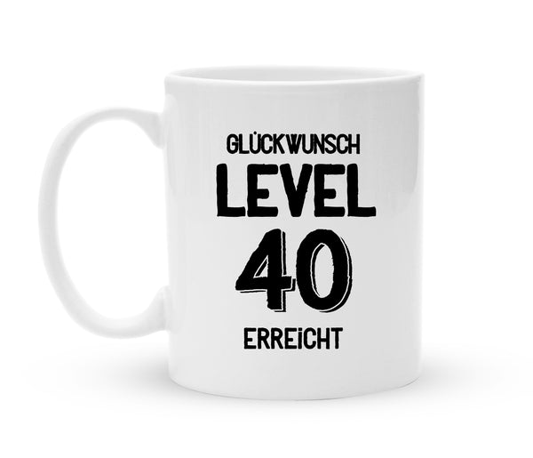 Tasse zum 40. Geburtstag -  Level 40 erreicht - Kaffeebecher zum Schmunzeln - 325 ml - Handmade