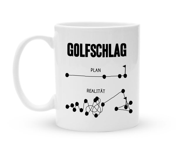 Tasse für Golfer - Glofschlag Plan versus Realität - Kaffeebecher zum Schmunzeln - 325 ml - Handmade