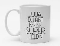 Personalisierbare Tasse mit Namen - Du bist meine Superheldin - 325ml - Handmade