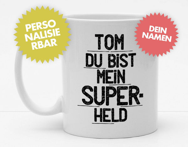 Personalisierbare Tasse mit Namen - Du bist mein Superheld - 325ml - Handmade