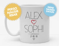 Personalisierbare Tasse mit Namen - Hochzeitsdaten - 325ml - Handmade