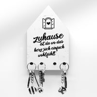 Schlüsselbrett - Zuhause ist da wo sich das Herz einfach wohlfühlt- Hausform - 4 Haken - Spruch Zuhause - Handmade