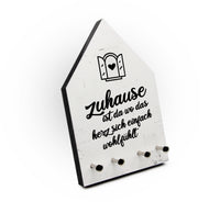 Schlüsselbrett - Zuhause ist da wo sich das Herz einfach wohlfühlt- Hausform - 4 Haken - Spruch Zuhause - Handmade