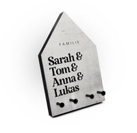 Schlüsselbrett - Alle Namen der familie auf dem Schlüsselbrett - Hausform - 4 Haken -  Mama und Papa - Handmade