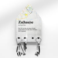 Schlüsselbrett - Definition Zuhause mit Kinder - Der Ort, an dem du deine Kinder spielen hörst und alle Probleme sin vergessen - Hausform - 4 Haken - Mama und Papa - Handmade