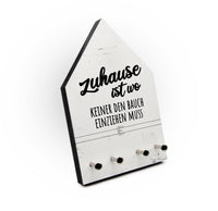 Schlüsselbrett - Zuhause ist wo keiner den Bauch einziehen muss - Hausform - 4 Haken - Lustiger Zuhause Spruch - Gemütlich - Handmade