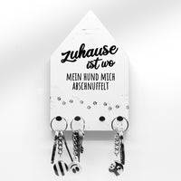 Schlüsselbrett - Zuhause ist wo mein Hund mich abschnuffelt - Hausform - 4 Haken - Hundeliebhaber - Handmade
