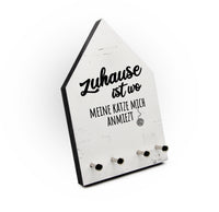 Schlüsselbrett - Zuhause ist wo meine Katze mich anmiezt - Hausform - 4 Haken - Katzenliebhaber - Katzen Mama Papa - Handmade