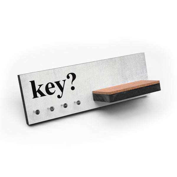 Schlüsselbrett mit Ablage - Key? - 4 Haken - Holz und Kork